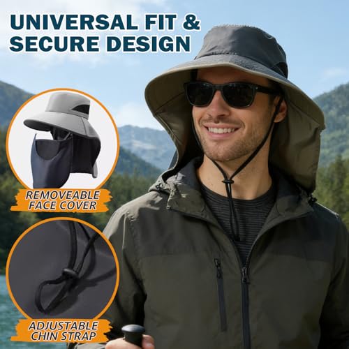 Waterproof Wide Brim Sun Hat with Neck Flap for Hiking