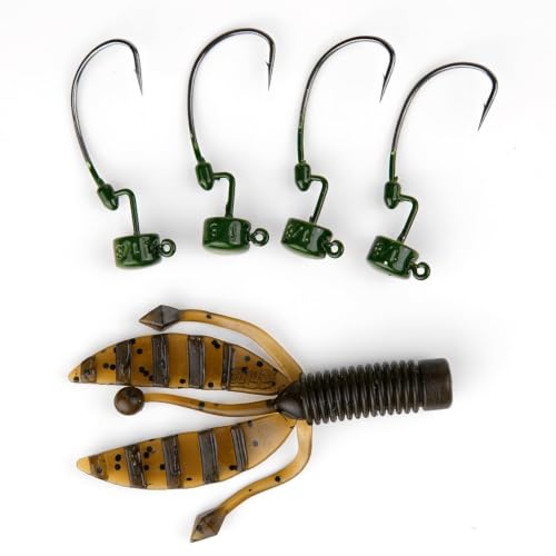 20Pack Weedless Ned Rig Jig Heads with Molded Bait Keeper for Bass Fishing (Green Pumpkin / Assorted)