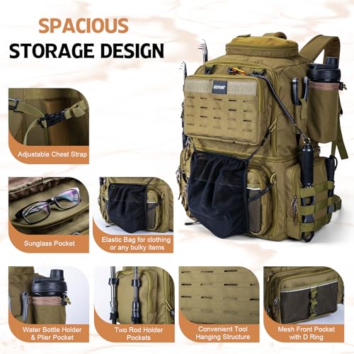 Fishing Tackle Backpack with Cooler (53L Khaki)