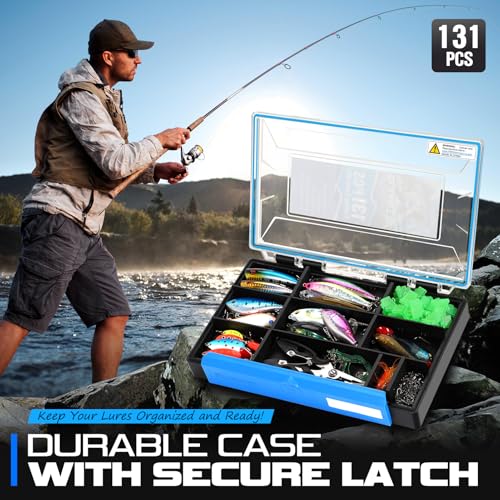 Fishing Lures & Accessories Kit for Saltwater & Freshwater Fishing (131pcs Fishing Accessories Kit)