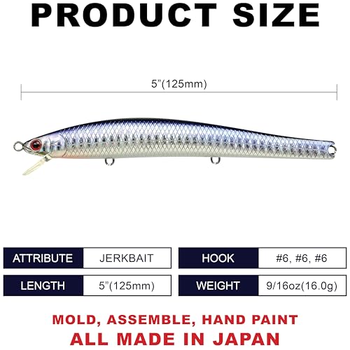 FlashMinnow 125 YAWARA Saltwater Fishing Lure (With Scale / 7635 KL Zebra Purple Anchovy / 125F)