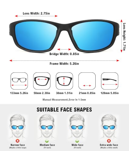Sports Sunglasses for Men Women Polarized Classic Wrap Around Driving Cycling Golf Fishing Sun Glasses UV Protection