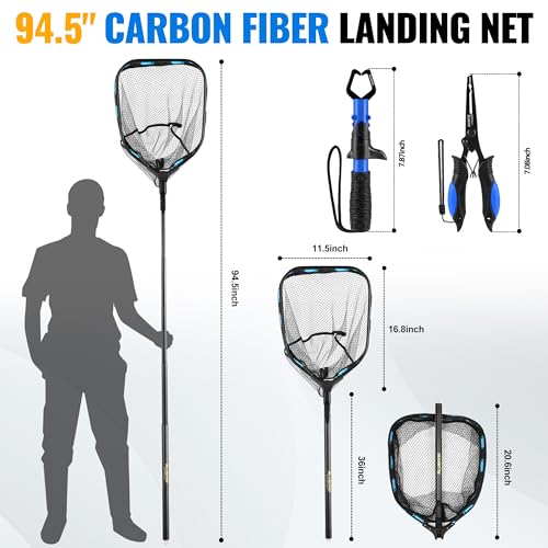 Long Fishing Net with Plier Lip Gripper Tools (With Tool Kit - 7.86 Ft Full Length)