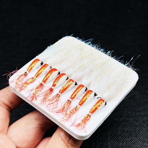 8Pc Bionics Crystal Flash Silk Shrimp Artificial Lures Fly Fishing Flies Saltwater Freshwater Bait Fishing for Bass Trout Salmon Hook Size #6 (Red)