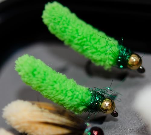 36 Premium Hand Tied Mop Flies Assortment with Waterproof Fly Box (36 Tungsten Mop Flies with Fly Box)