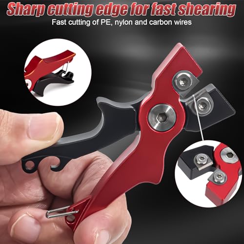 Portable Tungsten Fishing Line Cutter Fly Fishing Nippers with Retractors for Braid (Black Red)