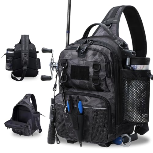 Fishing Bag Lightweight Fishing Tackle Sling Bag with Rod Holder