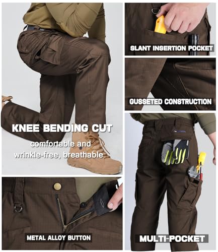 Cargo Pants for Mens Outdoor Light Weight Work Hiking Pants Breathable Stretch Relaxed Fit Comfy Summer Utility Tactical Fishing Pants with Elastic Waistband Brown 32Wx30L (Brown / 32W x 30L)
