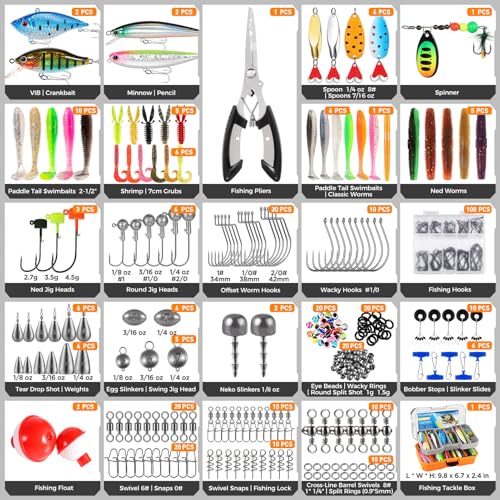 Fishing Lures Tackle Box Gear Kit with Tackle Included (Orange 373 PCS Lures Box)