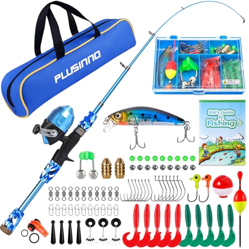Kids Fishing Pole with Spincast Reel Telescopic Fishing Rod Combo Full Kits for Boys (Blue / 5FT / 1.5M)