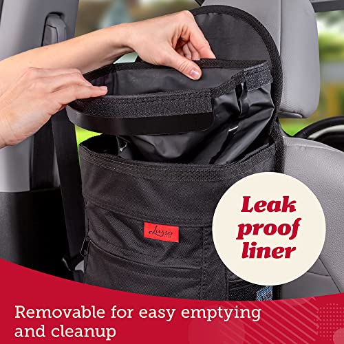 Spill Proof Car Trash Can (2.5 Gal 2-Pack / Black, Red Stitching)