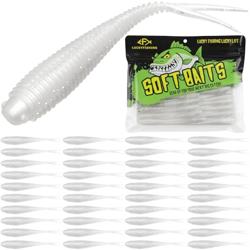 Soft Plastic Baits Forked Tail Fishing Soft Bait for Bass Walleye Trout Crappie Lures Pearl White (Pearl White / 3in-40pcs)