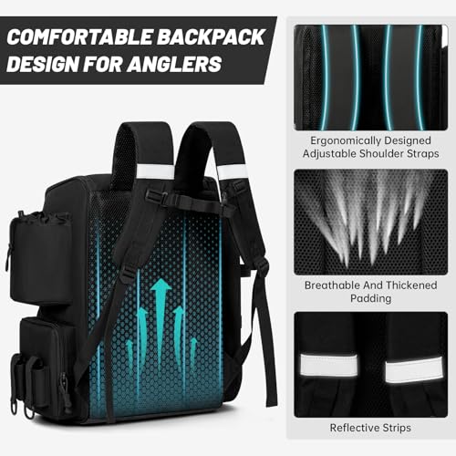 40L Tackle Fishing Backpack with 2 Rod Holders (Black)