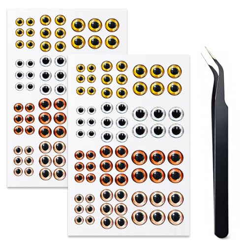 3D 4D 5D Fishing Lure Eyes Assortment with 1 Piece Tweezer for Making Fish Bait Fly Tying Streamers Crafts DIY Accessory (276pcs-3De)
