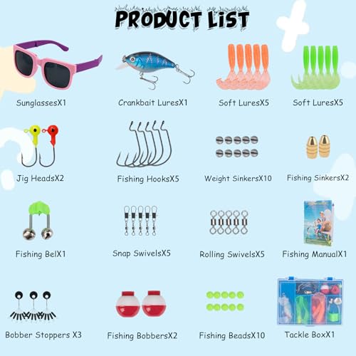 Kids Fishing Pole 2 Set (2 Pack(Pink+Blue) Pole Set with Sunglasses / 4.9 ft)