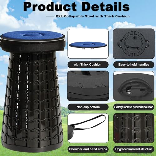 2026 Upgraded XXL 19.7" Collapsible Stool with Cushion (Black-xxl / XX-Large)