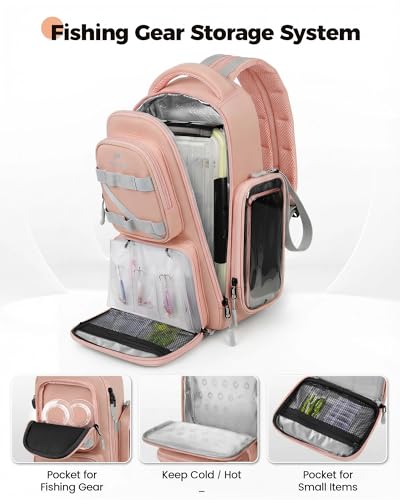 Fishing Bag with Rod Holder & Phone Pouch (Pink(2 Tackle Boxes Included) / 14.1 X 8.7 X 5.7 inches)