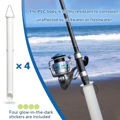 4 Pack 27in Tubular Sand Spikes for Surf Fishing PVC Surf Shore and Beach Fishing Rod Holder Sand Spike for Beaches (White / Annular)