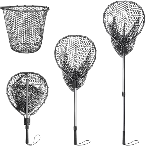 Fishing Landing Net with Telescopic Handle & Rubber Mesh (M, Hoop Size: 18″ x 16″)