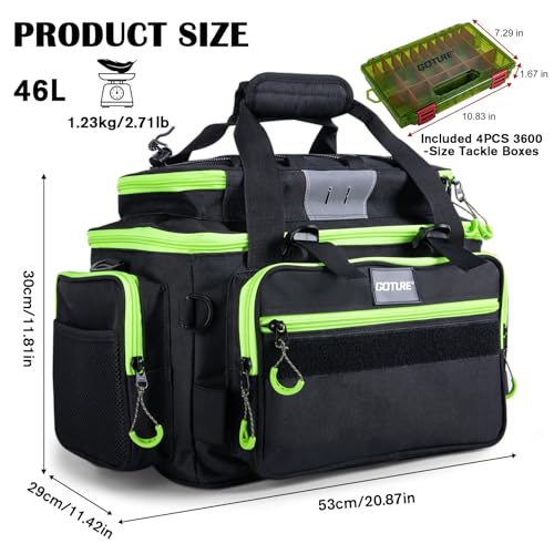 Fishing Tackle Bag with 4PCS 3600 Tackle Boxes (C2:Black Green with 4 3600 Tackle Boxes / Large)