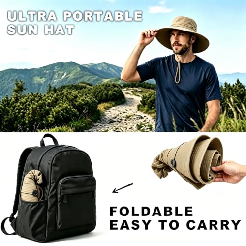 Fishing Sun Hat for Men UPF 50+ Wide Brim Boonie Hats for Summer (Khaki)