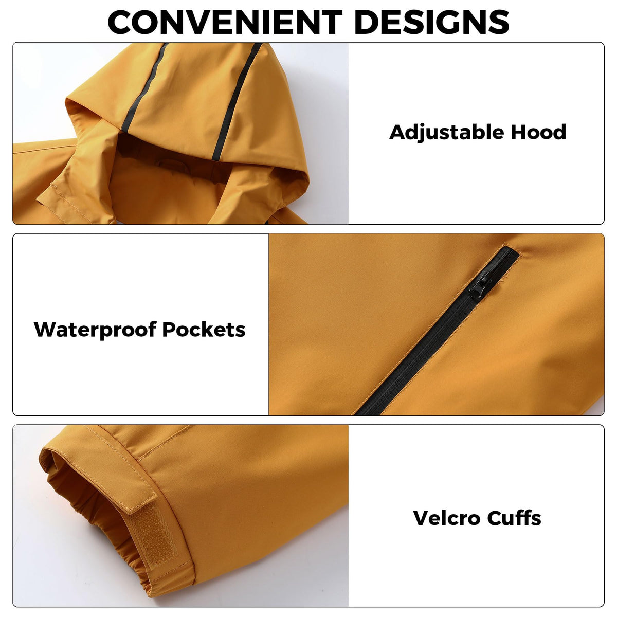 Men's Rain Jackets Waterproof with Hood Reflective Lightweight (Large / Yellow)