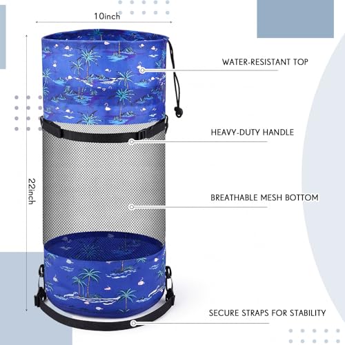 Portable Boat Trash Bag Boat Accessories Container Outdoor Medium Hoop Mesh Trash Bag Reusable Garbage Container Cabin Storage for Men Women Kayak Camper Fishing (Dark Blue / Palm Tree)