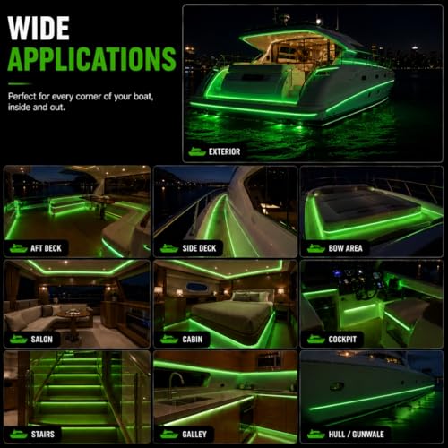 12V Green Boat LED Strip Lights (Green)