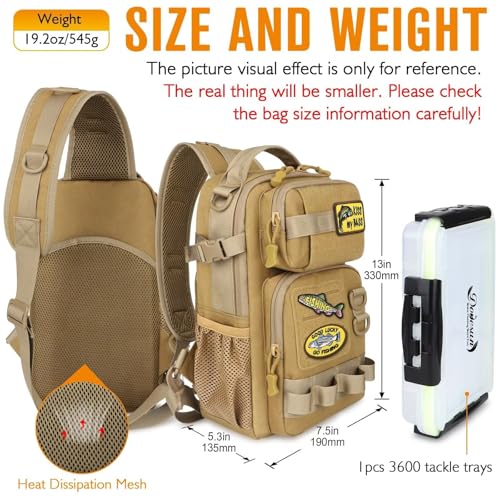 Small Fishing Backpack with Tackle Boxes Fishing Sling Bag DIY Embroidery Patches Tackle Bag Gift for Men Khaki (A: Fishing Tackle Backpack(khaki))