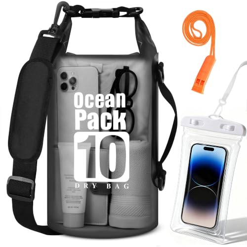 Waterproof Dry Bag Backpack for Kayaking (Black / 10L)