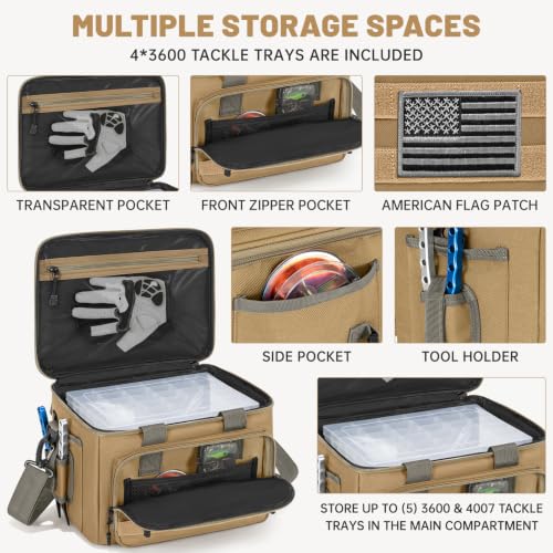 Fishing Tackle Bags with 4 * 3600 Tackle Boxes (Khaki / With 4 Tackle Boxes)
