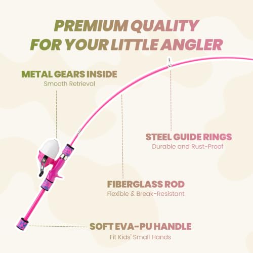 Kids Fishing Pole (Pink & Green / 3.94-ft Set + Chair + Hat)