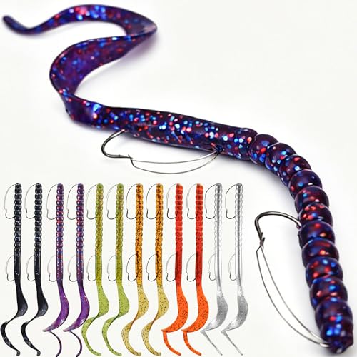 Weedless Fishing Lures Bass Lures (12 Pcs - Glow White, Pumpkin Seed, Green Pumpkin, Black Blue, Junebug, Chocolate)