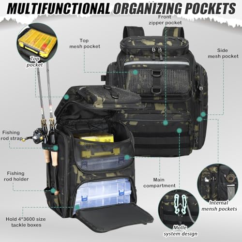 45L Fishing Backpack with Rod Holders & Built (Dark CM)