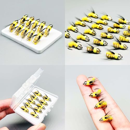 10Pc Fishing Lure #8 Bright Colors Brasshead Bionics Humpy Fly Nymph Wet Flies Insect Bait Pike Trout Salmon Bass Fly Fishing Flies (Yellow)