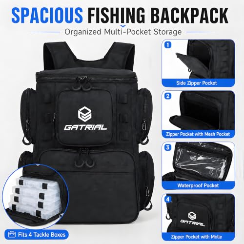 Fishing Tackle Backpack with 4 Tackle Boxes (large black)