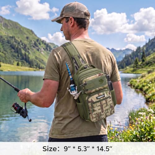 Fishing Sling Bag with 3500 Tackle Box & Fishing Gear (Woodland Camo)