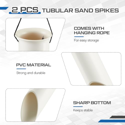 2 Pcs Tubular Sand Spikes for Surf Fishing PVC Surf Shore and Beach Fishing Rod Holder Sand Spike for Beaches (48 Inch)