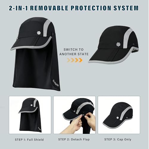 UPF 50+ Fishing Hat with Removable Neck Flap (Black)