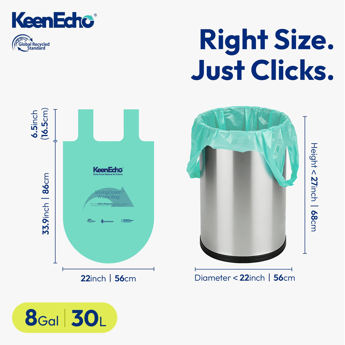 8 Gallon 40 Counts Small Green Trash Bags with Handle (Green 8 Gal / 1 Roll)