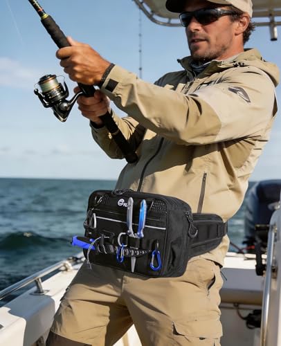 Fishing Tackle Bag Waist Pack with Rod Holder (Black)