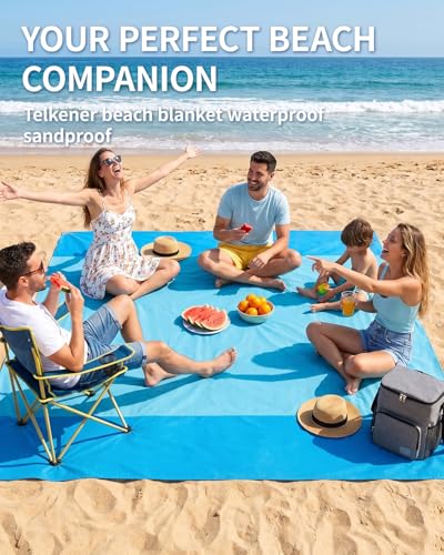 Beach Blanket Sandproof 83x79IN (Tealblue / 79" X 83"（1-4person）)