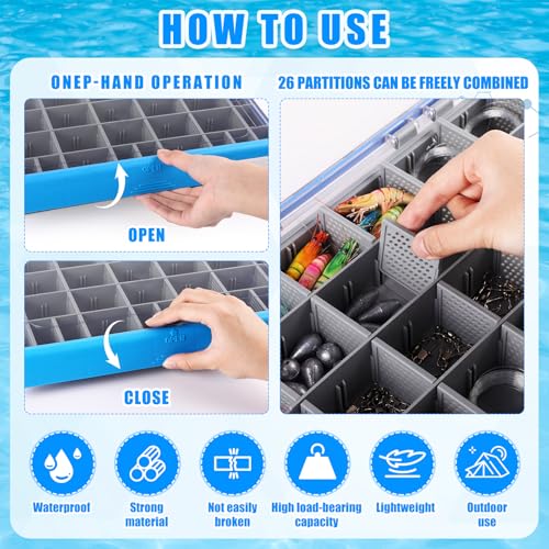 6 Pack 3700 Fishing Tackle Boxes Waterproof (Blue / 3700)