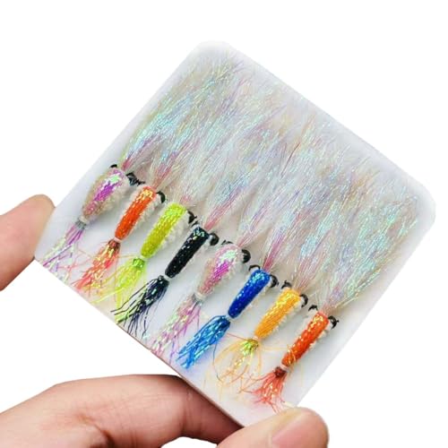8Pc Bionics Crystal Flash Silk Shrimp Artificial Lures Fly Fishing Flies Saltwater Freshwater Bait Fishing for Bass Trout Salmon Hook Size #6