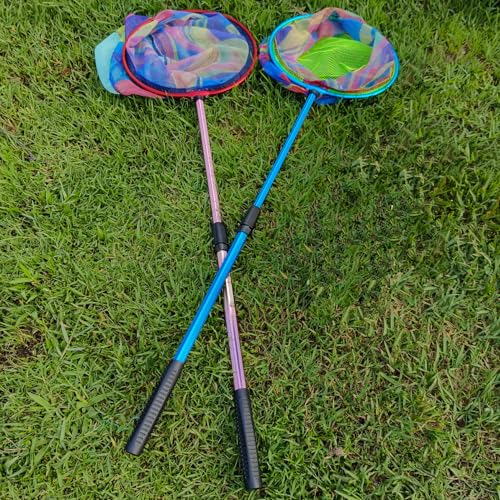 Fishing Net 2 Pack Retractable Lightweight Landing Net with Aluminum Rod Handle Fishing Nets for Youth Catch and Release Butterfly Nets (Blue+red)