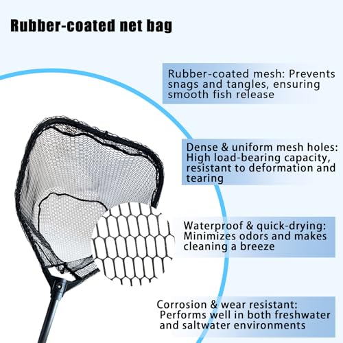 Large Fishing Net （44.8in） with Telescoping Handle Folding Fish Trout Net Landing Net Catfish Kayak Fishing Gifts for Men (XWJ-02)
