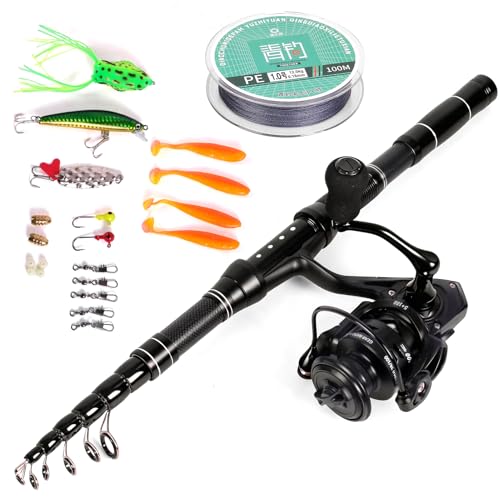 Fishing Rod Reel Combo with Telescopic Fishing Pole Spinning Reel Carrier Bag for Travel Saltwater Freshwater Fishing (7.5 ft)