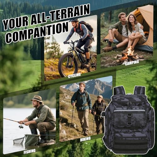 45L Fishing Backpack with Rod Holders & Built (Black and Blue CM)