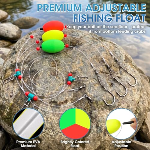 3/6PCS Pre-Tied Fish Finder Rig for Surf Fishing Saltwater Fish Finder Rigs for Shark Bluefish Stripers Bass Surf Fishing Tackle & Gear with 90LB Leader Line, Float, Circle Hook 6/0 8/0