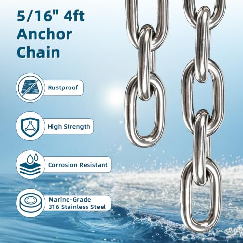 Boat Anchor Rope and Chain Kit (5/8 Inch 50 FT Rope with 5/16Inch 4FT Chain)